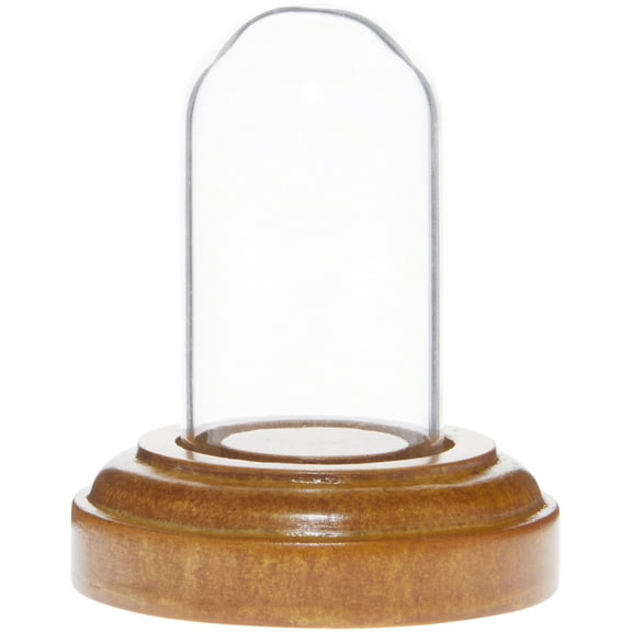 Plymor Miniature 1" x 2" Mini Glass Display Dome TINY Cloche (Oak Veneer Base)