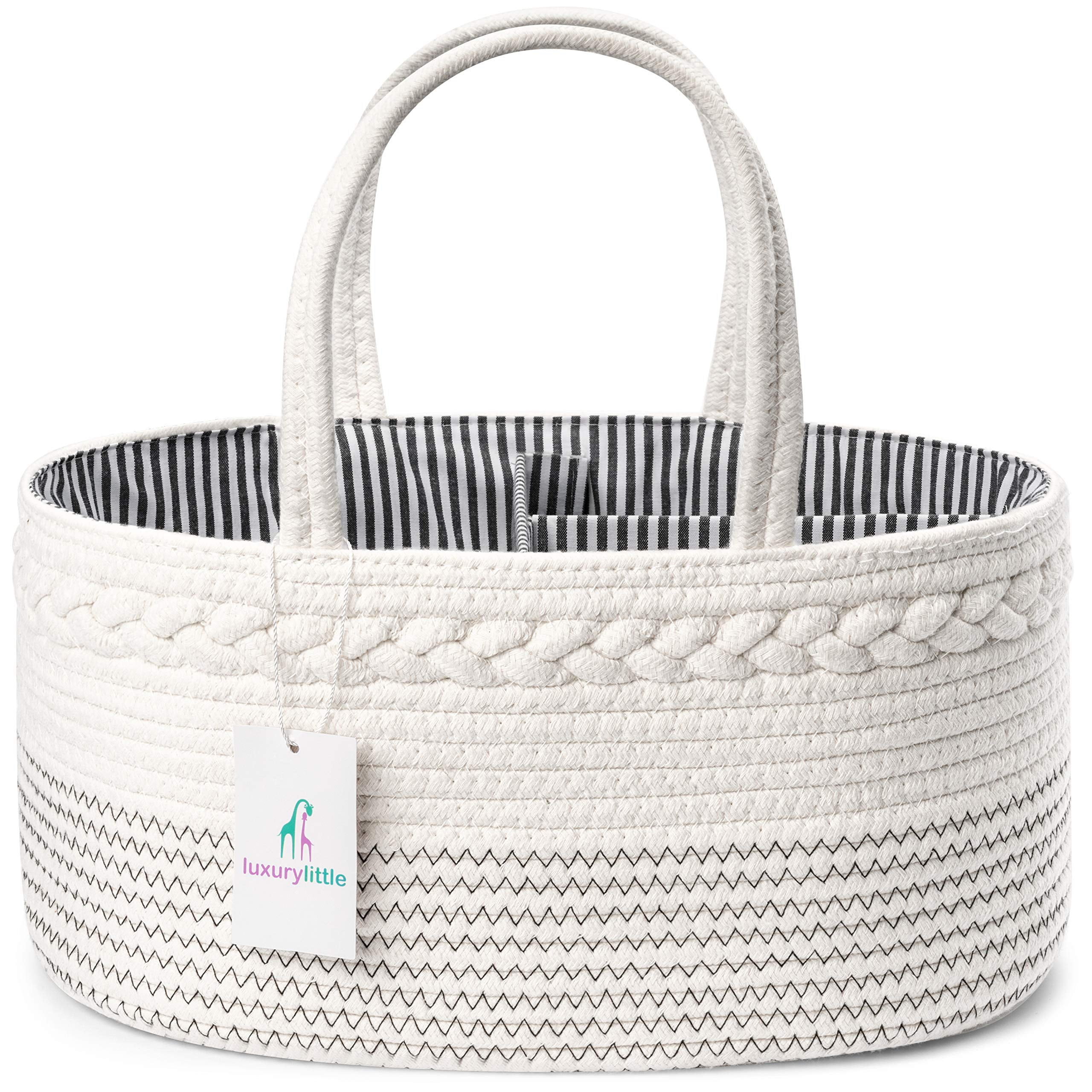 Luxury Little Baby Diaper Basket Blue + white A must-have baby storage bag for mothers 100% Nature Cotton Rope Nursery Storage Bin Newborn Registry Must Haves Baby Diaper Caddy Organizer Rope Nursery Storage Bin for Boys and Girls 