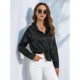 thumbnail image 4 of Satin Blouses for Women Silk Button Down Shirts Long Sleeve Business Casual Tops Black L, 4 of 7