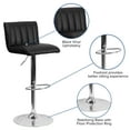 thumbnail image 5 of Flash Furniture Contemporary Black Vinyl Adjustable Height Barstool with Vertical Stitch Back/Seat and Chrome Base, 5 of 12