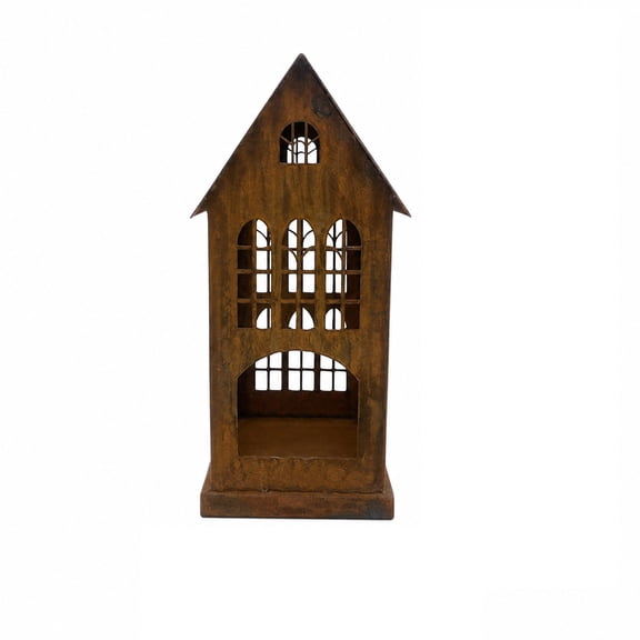 Metal Hollow Out Candle Holder Church Style Lantern Decorative Iron House Ornament for Home Tabletop Display