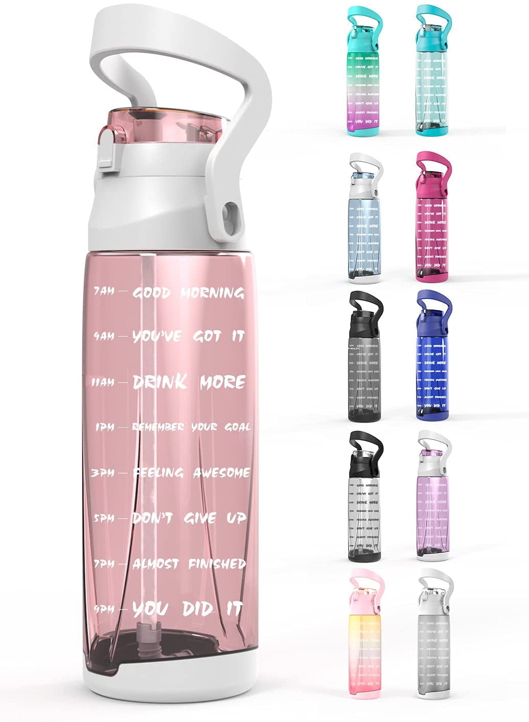 2 Liter Water Bottle With Time Markings, Big Water Bottle With Straw