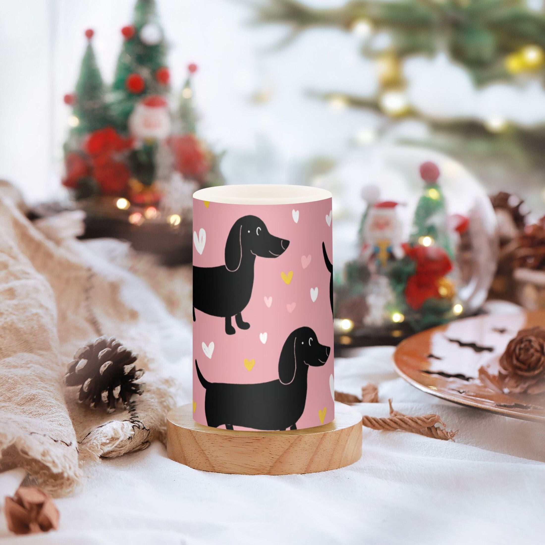 Valentine Dachshund Dogs Cute Hearts Flickering Flameless Candles LED Tealight Battery Operated with Remote Set of 2 Holiday Decor Ornaments