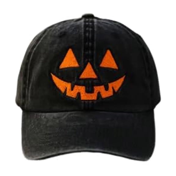 Yuanlong Womens Baseball Cap Halloween Pumpkin Face Embroidery Sun Hat Curved Brim Breathable Soft Holiday Party Casual Headwear