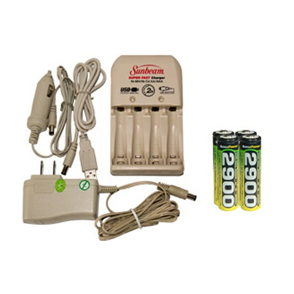 Sunbeam AA / AAA Battery Charger   4 AA AccuPower NiMH Batteries (2900 mAh)