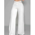 thumbnail image 4 of Women'S Hollow Belt Trousers Temperament Commuter Flared Pants High Waist Casual Wide Leg Pants White M, 4 of 5