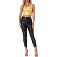 thumbnail image 2 of TOP SIN MANGAS U ESCOTE PARA MUJERES INSPIRE CHIC ROPA DE FIESTA Y CLUB Holográfico Brillante Metálico Crop Top M Amarillo, 2 of 6