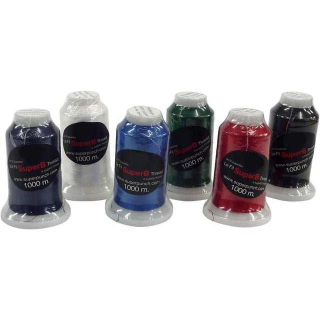 Superpunch SuperB Basic Colors Polyester Embroidery Thread, 1000 m, 6 Packs