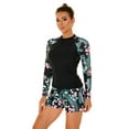thumbnail image 4 of SWSMCLT Women's Long Sleeve Rash Guard Rashguard Shirt Modest Swimwear Swimsuit Summer Beach Surf 2 Piece Bathing Suit Boyshort Swimshorts Dark Green 8-10, 4 of 5