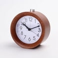 thumbnail image 2 of Reloj despertador de madera marrón oscuro, funciona con pilas, función de repetición, sin tictac, luz nocturna, apto para viajes, 2 of 6