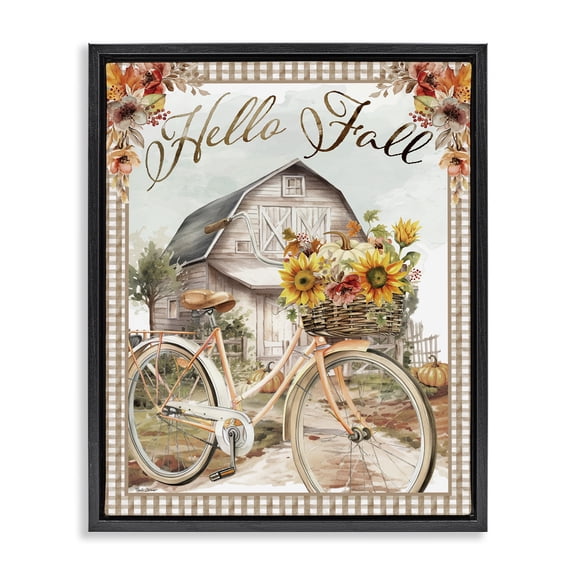 Stupell Industries French Country Hello Fall Bicycle Black Floating Frame Canvas Art, 17 x 21, by Nicole DeCamp