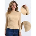 thumbnail image 2 of DARING DIVA Solid Mock Neck Sheer Panel Top S Apricots, 2 of 6