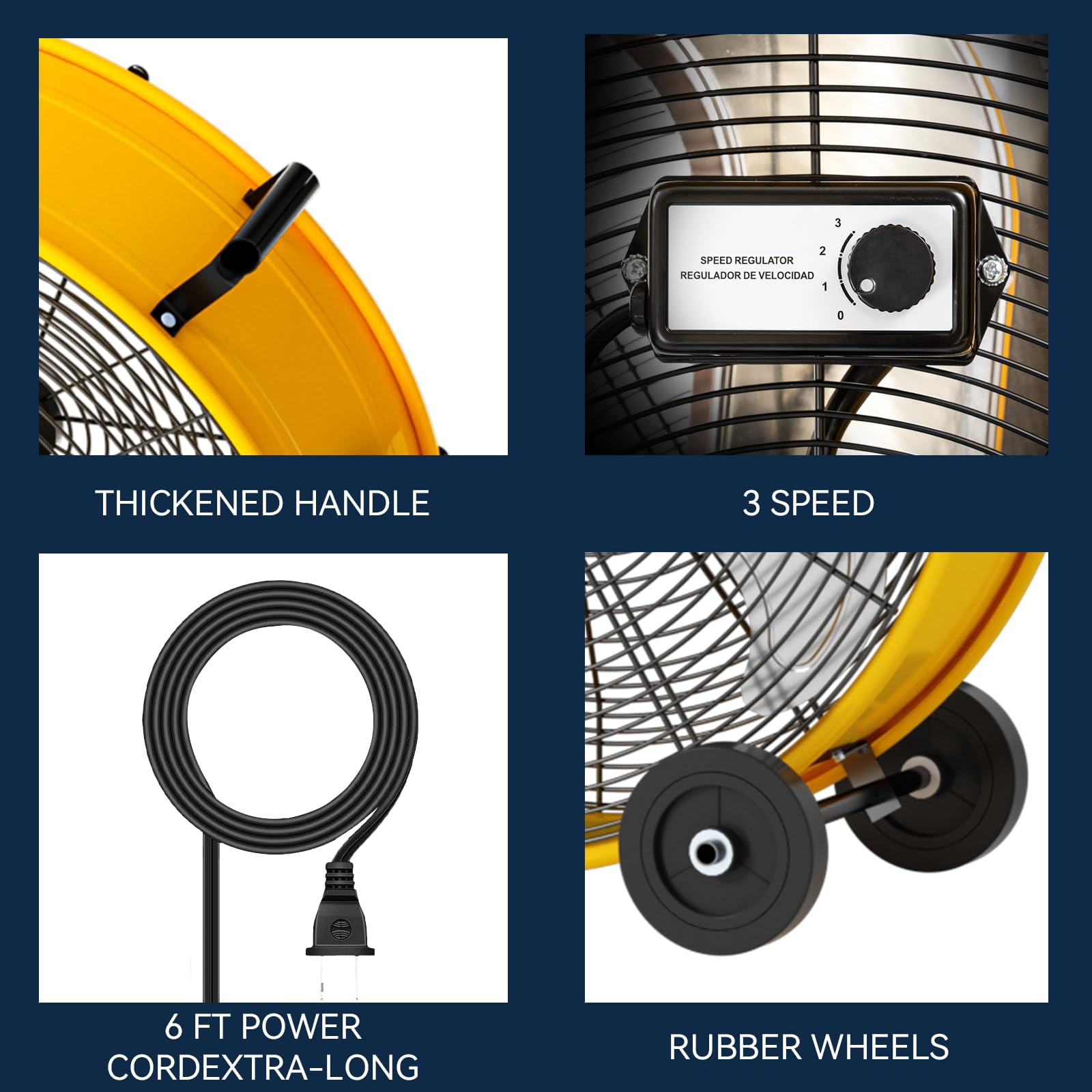 Fanqiebros Pro 30 Inch Heavy Duty Industrial Drum Fan, 14000 CFM High Velocity Metal Floor Fan with 3 Speeds, 5-Inch Solid Wheels for Warehouse, Workshop & Garage - UL Listed