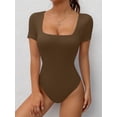 thumbnail image 5 of MOYIKO Square Neck Tops for Women Short Sleeve Bodysuit for Women Fitted Tight Tops, 5 of 8