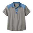 thumbnail image 5 of Mens Casual Golf Shirt Summer Short Sleeve Collared Button Down T-Shirts, Two-Tone Patchwork Untucked Regular Fit Lightweight Breathable Tops for Everyday Wear & Beach Vacation, 5 of 5
