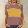 thumbnail image 2 of Qcmgmg Womens Tunic Tops 3/4 Sleeve Color Block Crew Neck Tops Three Quarter Length Loose Fit Shirts Casual 2024 Summer Blouse Yellow M, 2 of 5