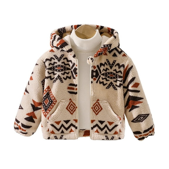 Kiijoy Toddler Boys Vintage Hooded Jacket Zip Up Fleece Sherpa Coat Fall Winter Outerwear