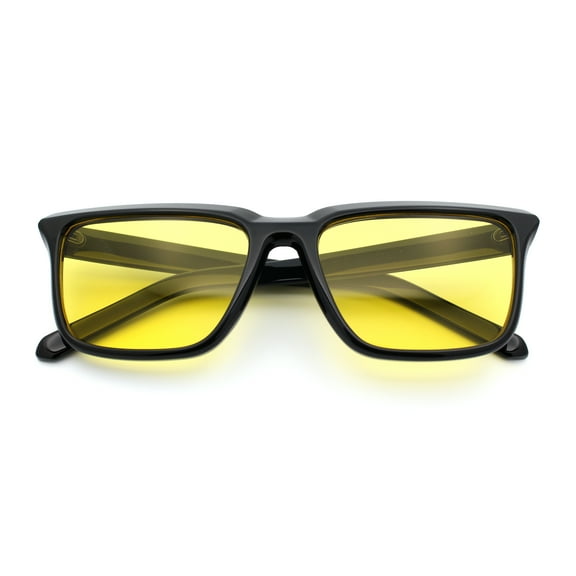 Womens Hipster Narrow Rectangle Horn Rim Plastic Bevel Rim Sunglasses Black - Yellow