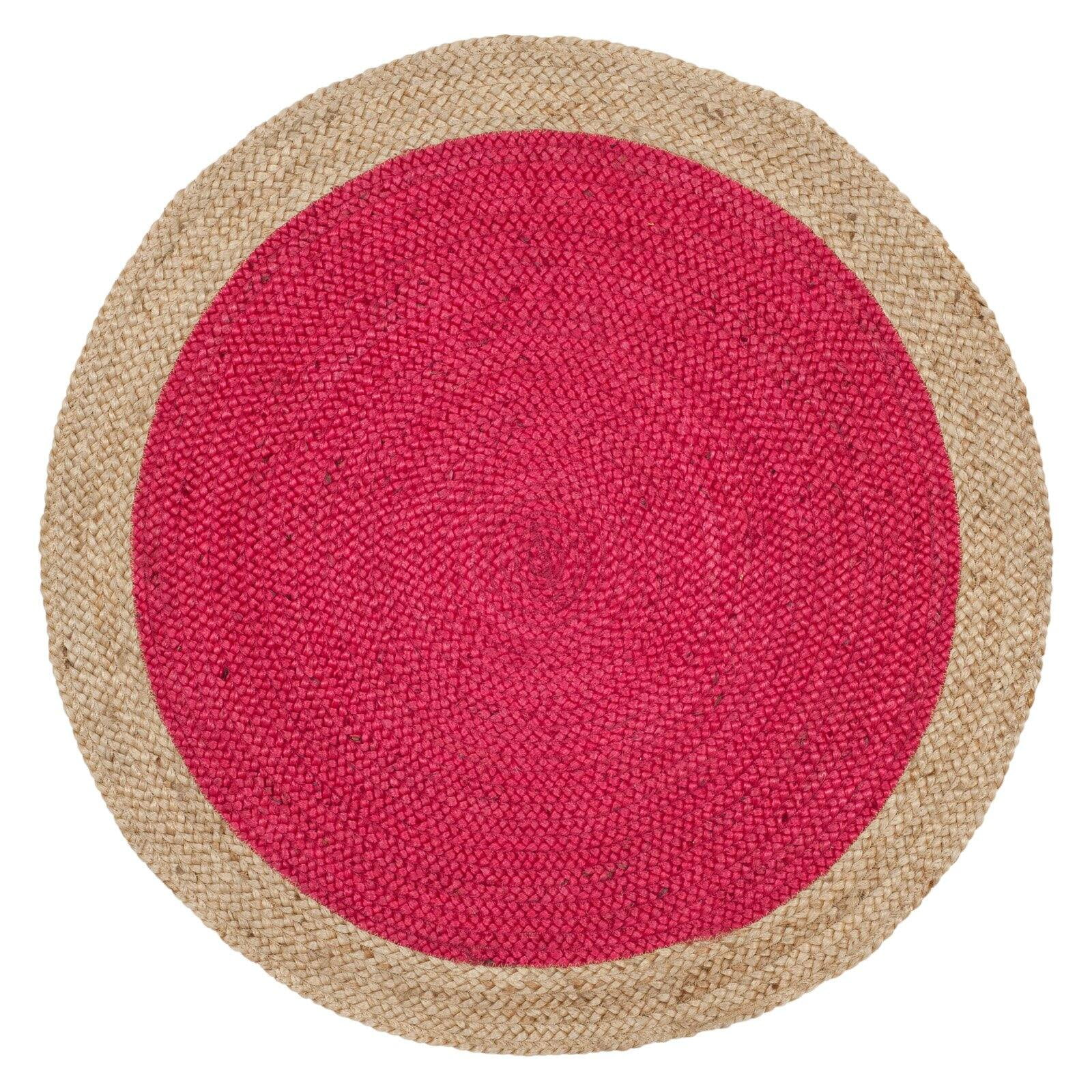 SAFAVIEH Natural Fiber Cebrail Braided Jute Area Rug, Fuchsia/Natural, 8' x 8' Round