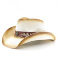 thumbnail image 2 of XIAOCHA Women's Breathable Straw Cowboy Hat Sun Protection Shapeable Brim Horse Riding Rodeo Cowgirl Hat,Beige, 2 of 3