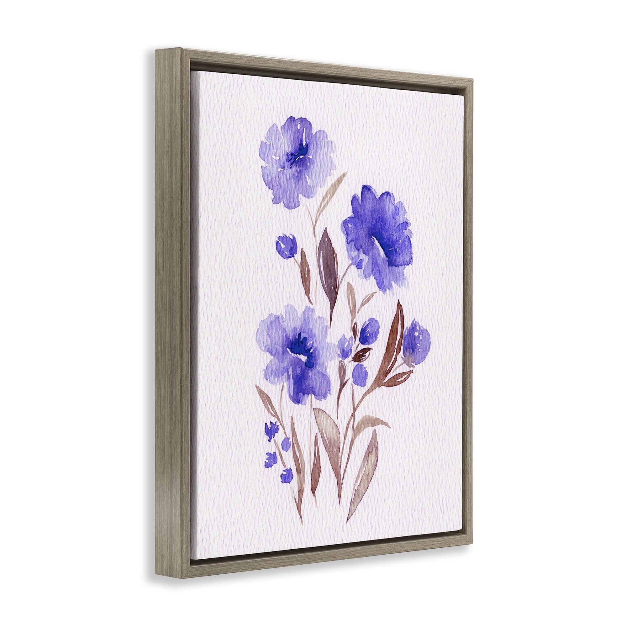 Stupell Industries Watercolor Purple Blossoms Brown Framed Floater Canvas Wall Art, design by Leah Noel Art