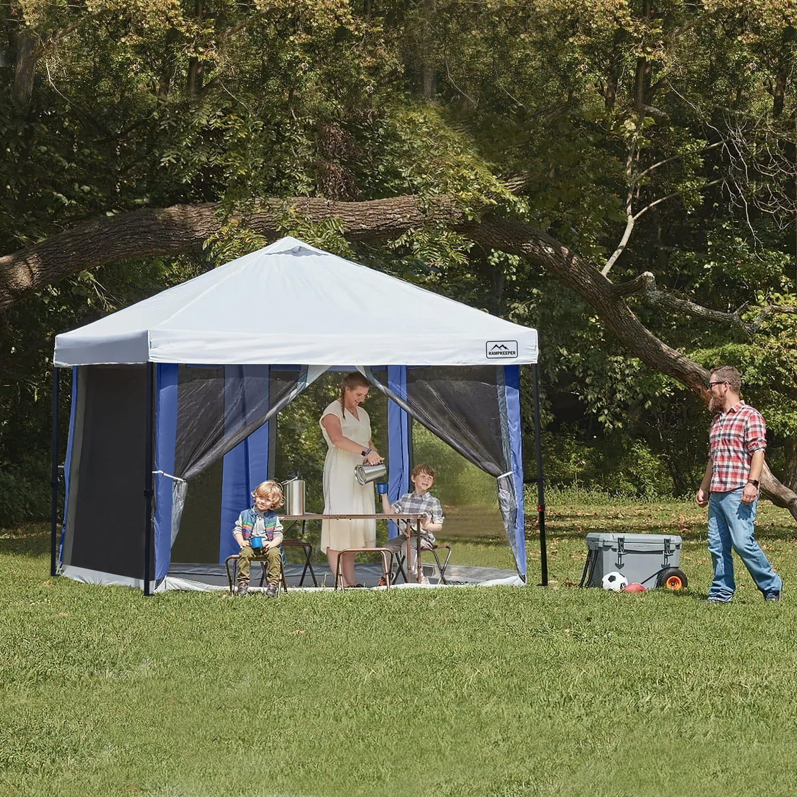 Canopy Universal Mosquito Netting Tent, Converts 10'x10' Canopy Gazebo into Camping Inner Tent, Screen House with Full PE Floors for Patio, Outdoor, Garden (TOP & Frame NOT Included) Navy Blue