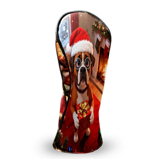 Golf Club Head Covers Christmas Dog Gift Pattern Waterproof Leather Golf Head Covers for Men Women Driver Head Cover Fairway Headcover for Golf Lovers