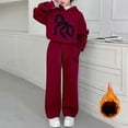 thumbnail image 5 of Krdevn Girls Hoodie and Wide Leg Pants Set with Red Bow Winter Warm Two Piece Outfit for Kids,7-8 Years, 5 of 5