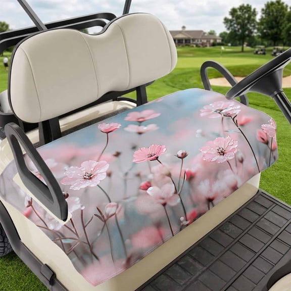 Golf Cart Seat Covers for 2 Seater, Pink Summer Spring Floral Soft Microfiber Cart Seat Towel Blanket, Farmhouse Flowers Absorbent Breathable Non Slip Bench Seats Protector for Golf Course 51"x31"