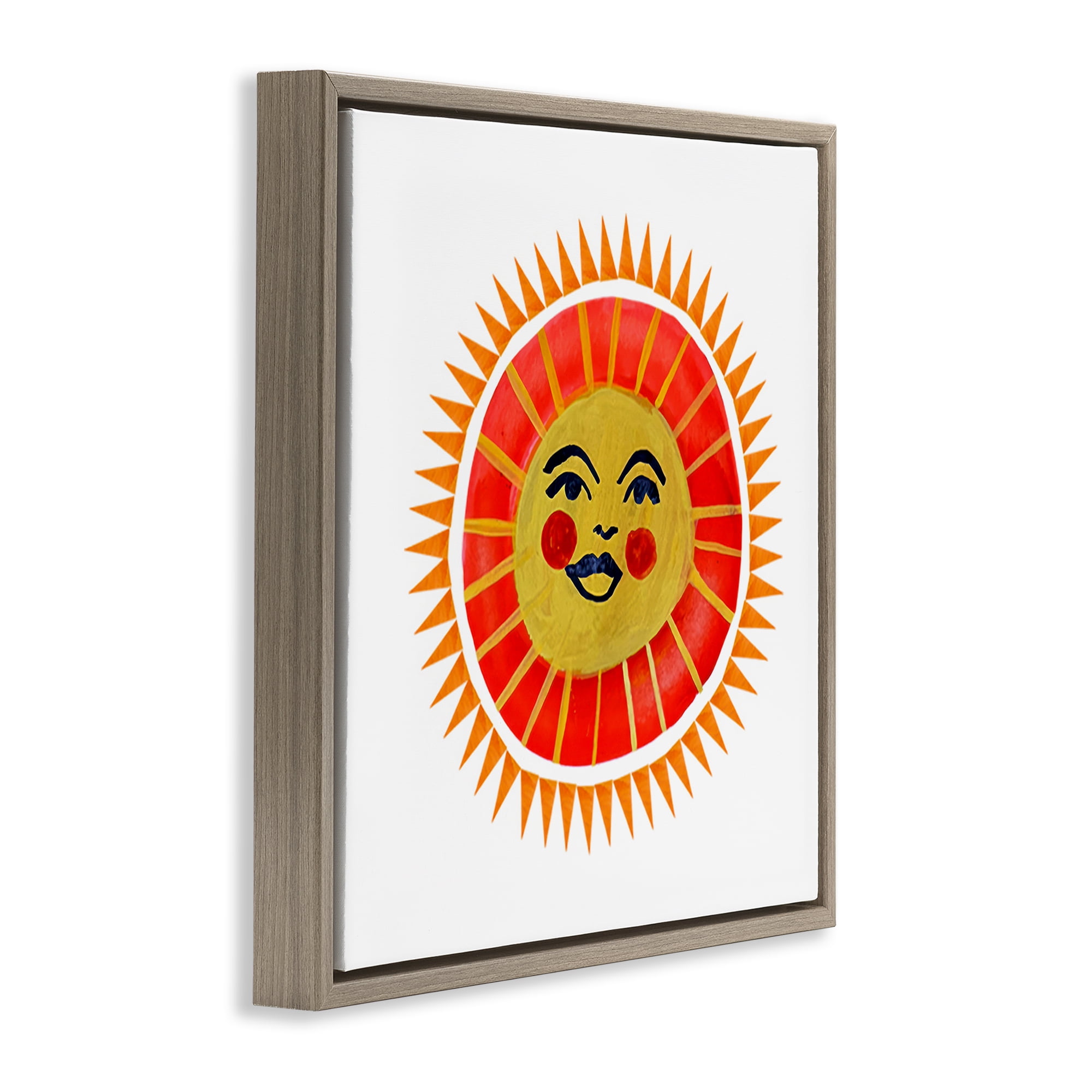 Stupell Industries Cheerful Boho Sun Brown Framed Floater Canvas Wall Art, design by Katherine Herrell Studio