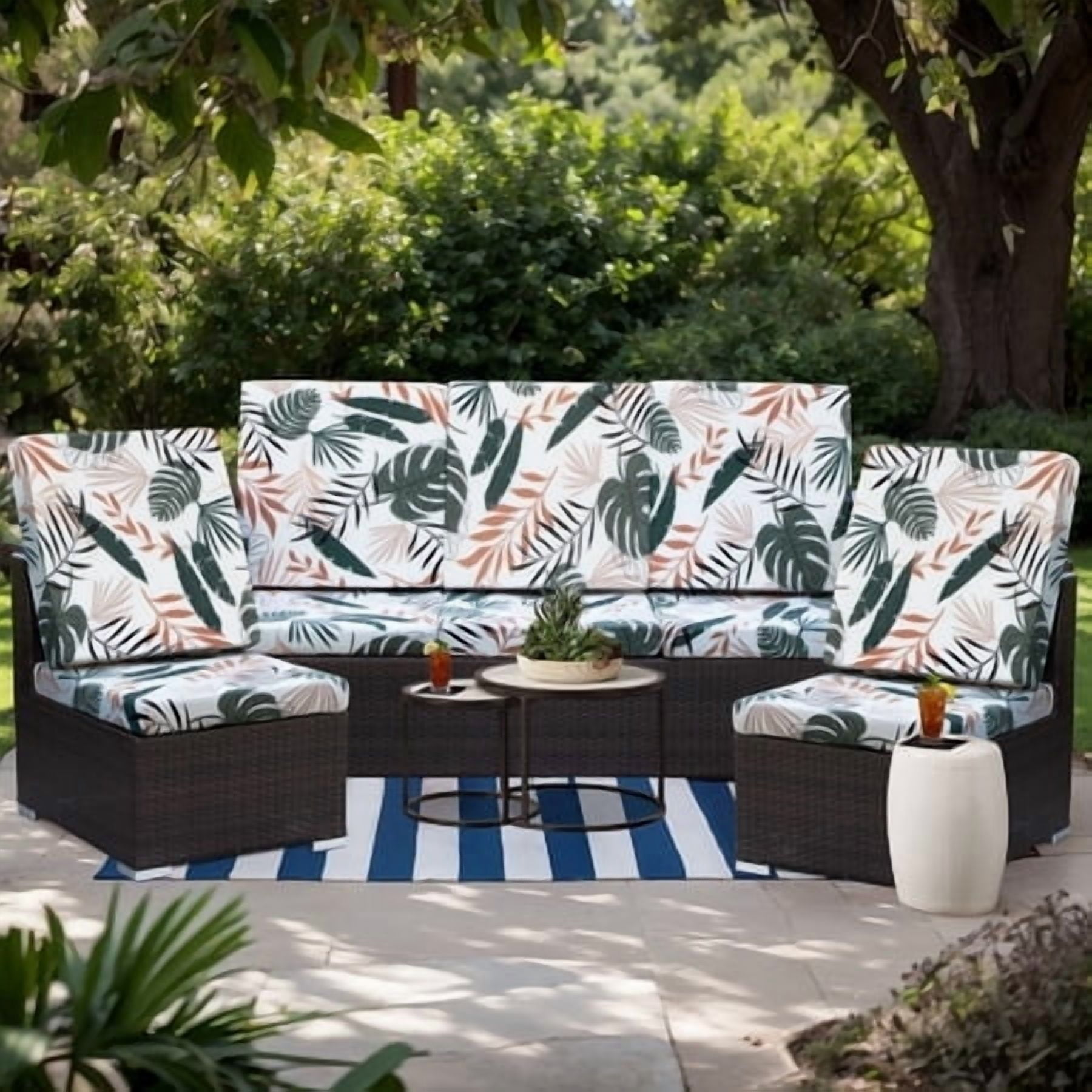 SHANNA 8 Pack Printed Patio Stretch Sofa Cushion Covers, Floral Pattern Outdoor Sofa Cushion Covers, Replacement Washable Couch Chair Cushion Covers Porch Patio Furniture Protector