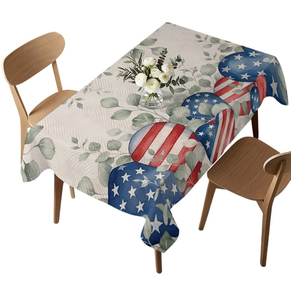 Rectangle Tablecloth, 250th Anniversary Independence Day Leaves Waterproof Table Cloth 52x70 in Red Blue Heart Shapes Washable Spillproof Table Cover for Kitchen Dining Party Decor Outdoor Camping