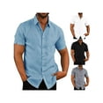 thumbnail image 2 of Men's Short Sleeve Shirt Casual Button Down Cotton Linen Loose Beach Wedding Shirt, 2 of 7