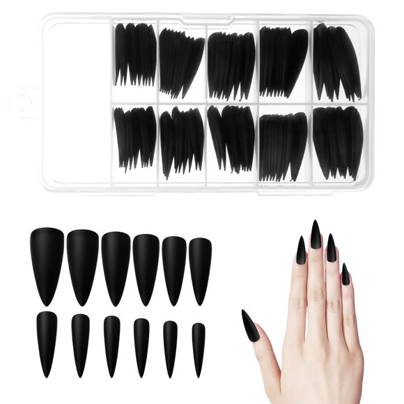 Press on Nails Stiletto Black, 100 unidades, de Innoh Hustle, para mujer