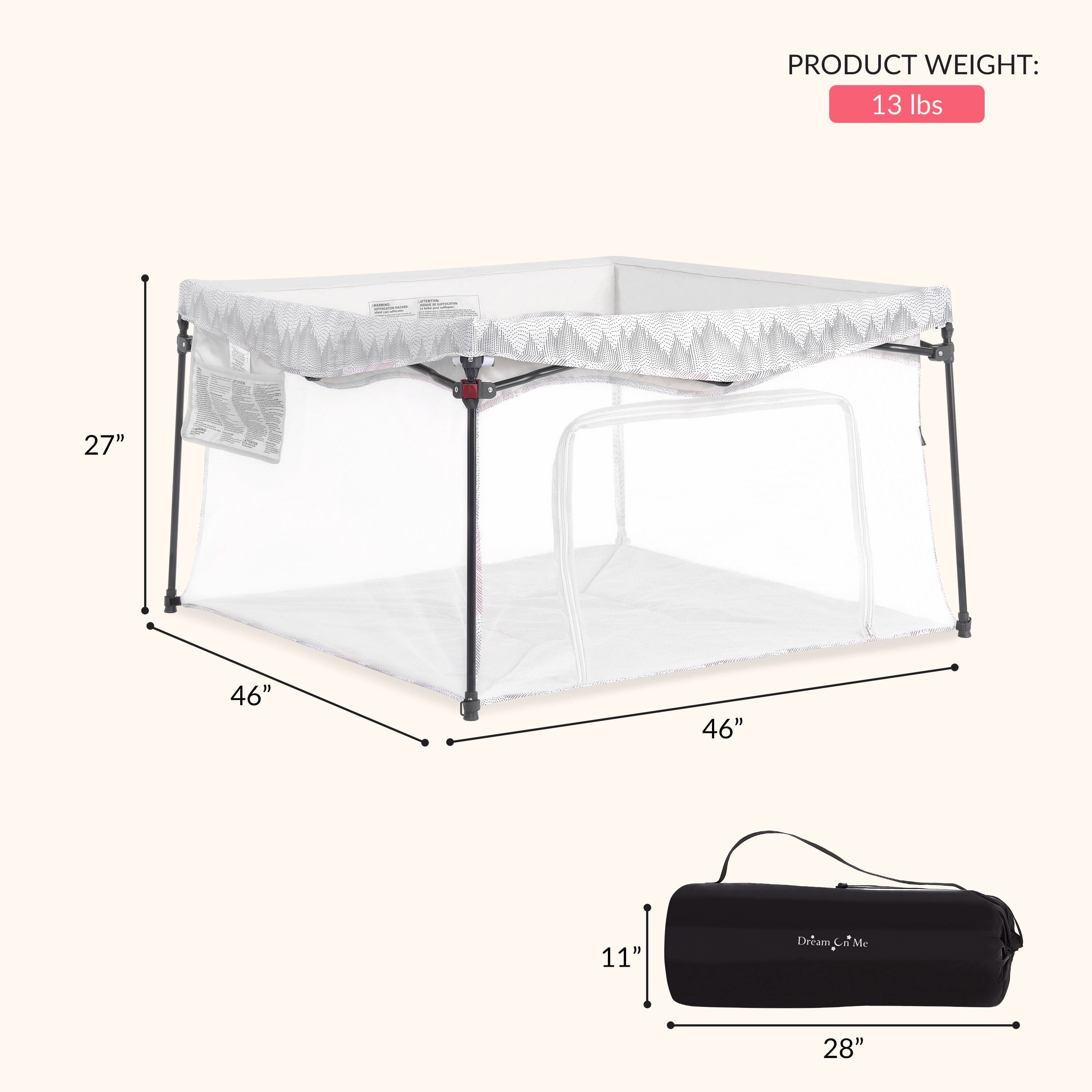 Dream on Me Ziggy Square Playpen, Dove White, Unisex