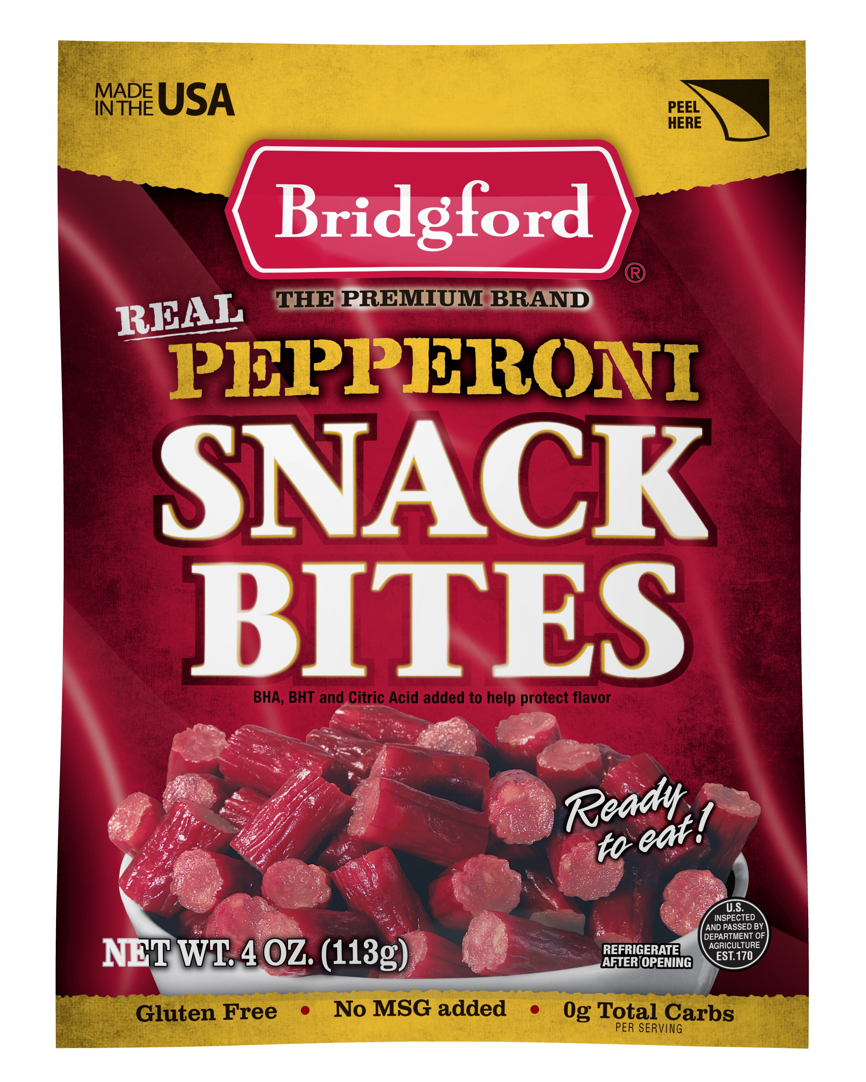 (4 pack) Bridgford Pepperoni Snack Bites, 4 oz Pouch - Gluten-Free, Ready-to-Eat, Premium Quality