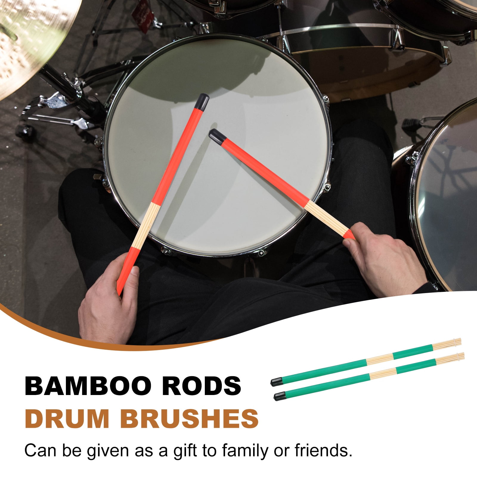 Uxcell Jazz Drum Sticks, 3 Pair Bamboo Rods Drum Brushes 19 Bundles Drumsticks for Jazz Folk Acoustic Performance Small Venue, Green(Segmented)