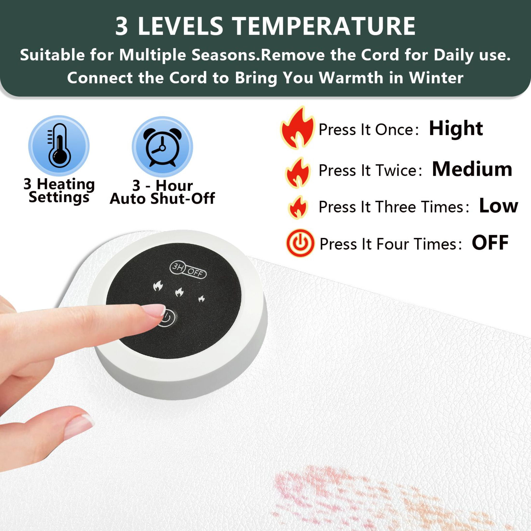 Large Heated Desk Mat Mouse Pad 31.5"x13"PU Leather Graphene Heating Desk Warmer with 3 Temperature Settings 110V US Plug Non-Slip Warm Pad for Home, Office, and Gaming Cute Black Bat Ghost