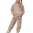 thumbnail image 5 of Girls Sweatsuit Bowknot Print Hoodie Jogger Soft Party Loungewear Comfy Play Casual Kids 2 Piece Outfits Khaki 4-5 Y, 5 of 7