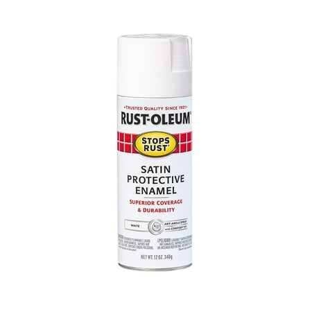 White, Rust-Oleum Stops Rust Satin Protective Enamel Spray Paint-7791-830, 12 oz