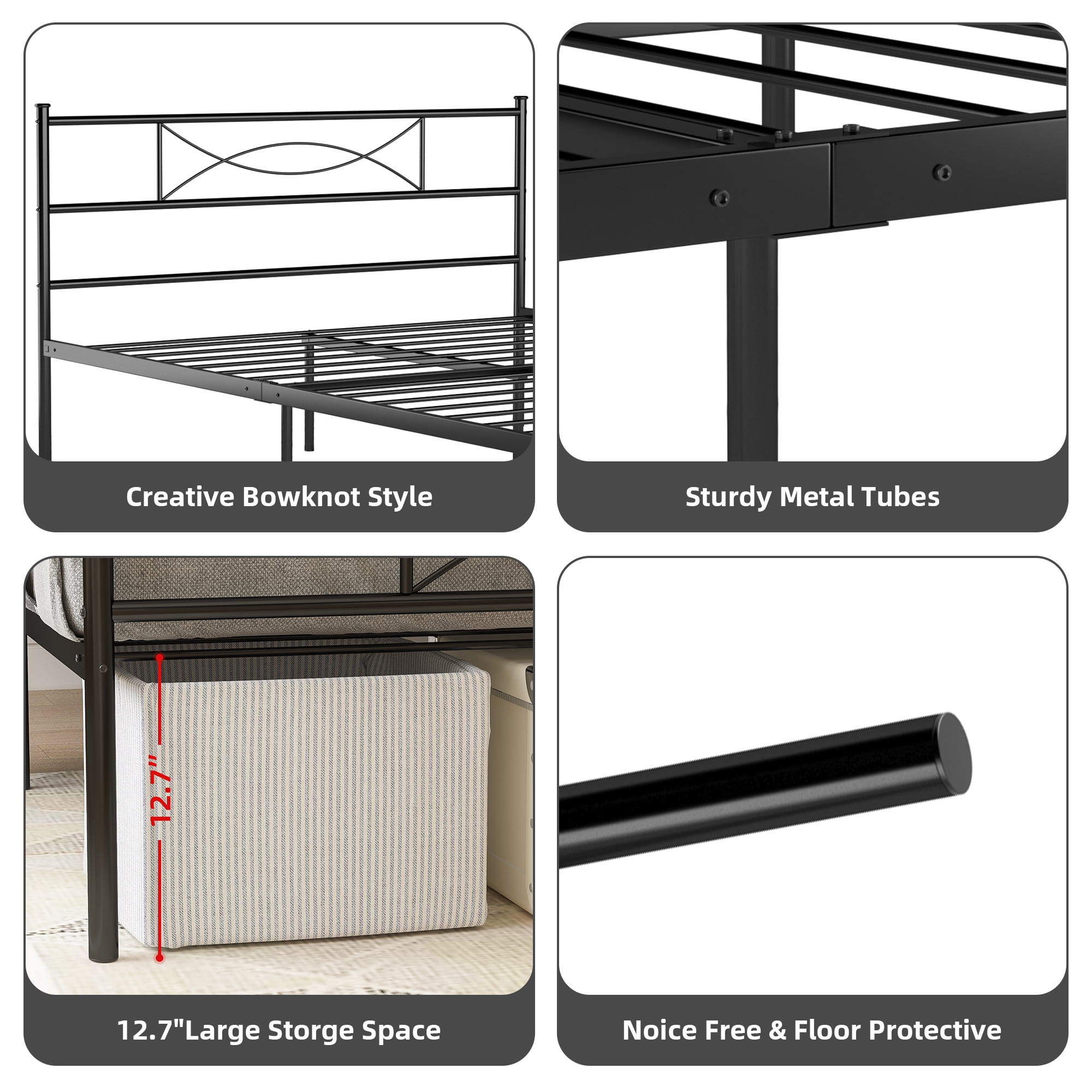 Yoneston Queen Size Metal Platform Bed Frame Bedroom Furniture with Headboard,Black