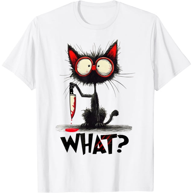 Cat ¿Qué? Murderous Kitty Cat with Knife - Camiseta divertida de gato negro
