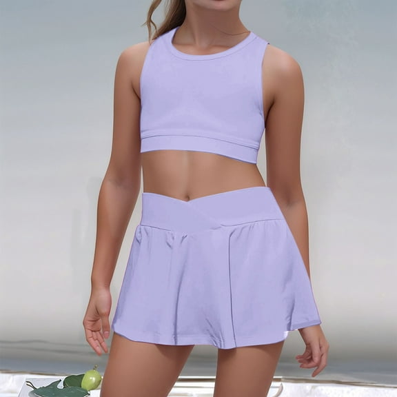 Active Girls Outfits and Sets for Playwear Comfortable Summer Toddler Clothing Vest and Skort Casual Sports Apparel for Children Ages Four to with Elastic Waistband