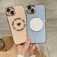 thumbnail image 4 of Stylish Magnetic Case for Apple iPhone 14 Women Girls, Luxury Plating Cute Love Heart Soft Back Cover Full Camera Lens Protection MagSafe Phone Case iPhone 14 - Blue, 4 of 11