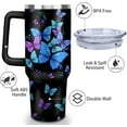 thumbnail image 2 of Butterfly Tumbler With Lid, Straw and Handle - 40oz Stainless Steel Travel Coffee Mug Water Bottle - Gift Cup for Women and Girls, 2 of 6