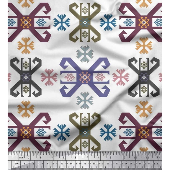 Soimoi Poly Georgette Fabric Ikat Kilim Printed Fabric 1 Yard 42 Inch Wide