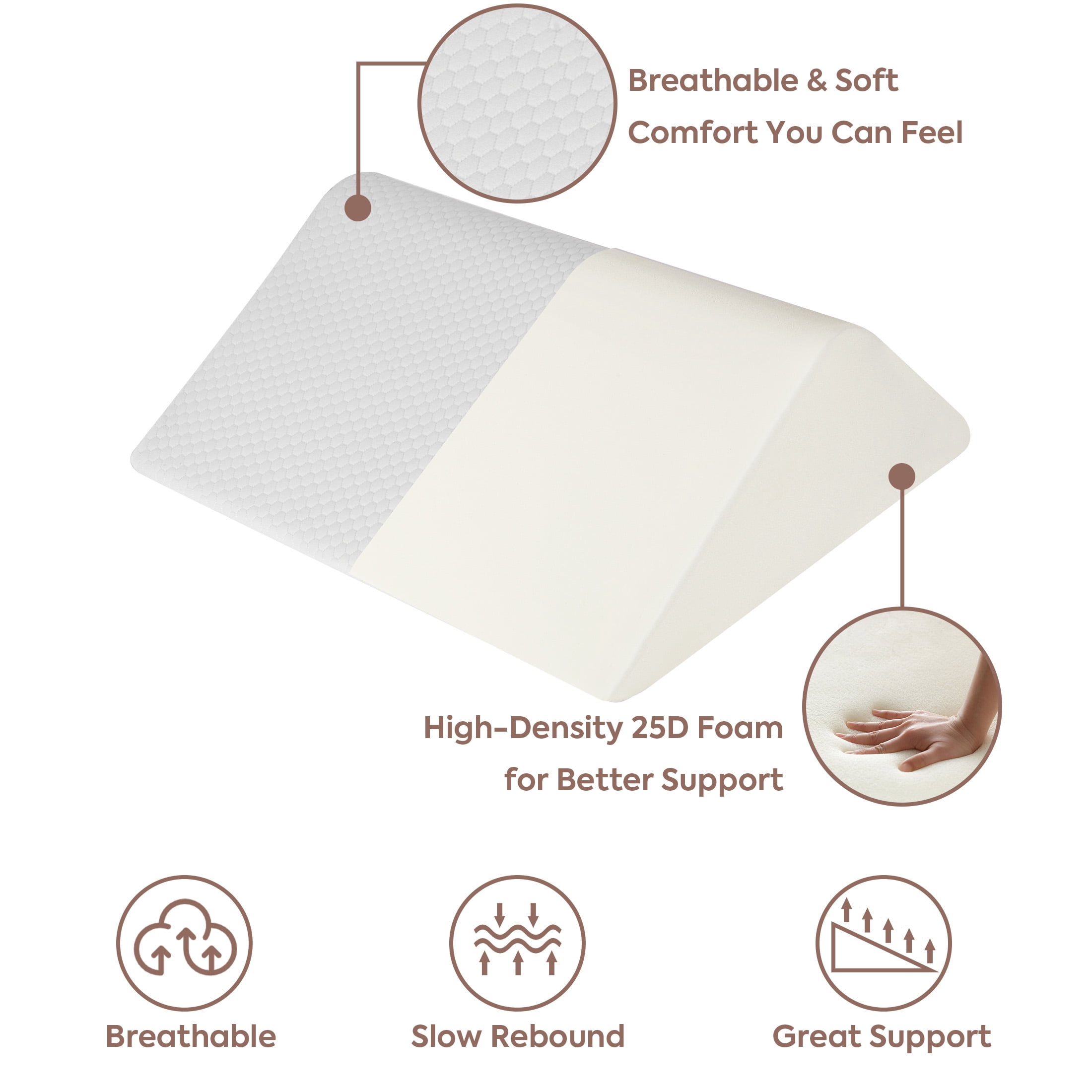 MOONORAH Knee Wedge Pillow for Back Sleeping – Leg Elevation Cushion for Post Surgery Recovery, Hip, Knee & Tailbone Pain Relief, Triangle Bolster Support Pillow, White