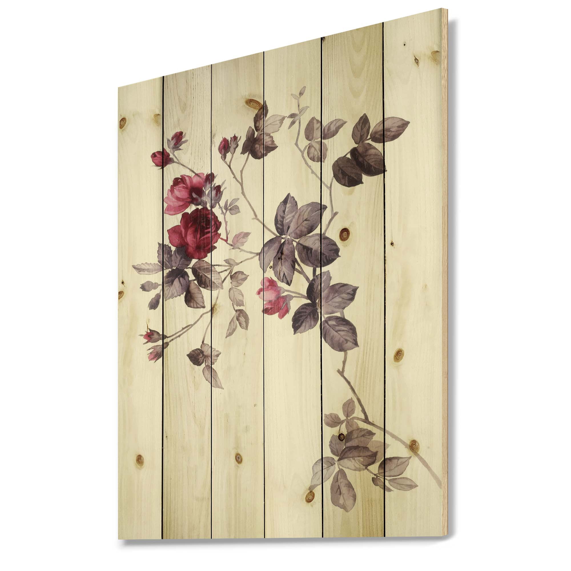 Designart 'Purple Wildflowers On White II' Traditional Print on Natural Pine Wood