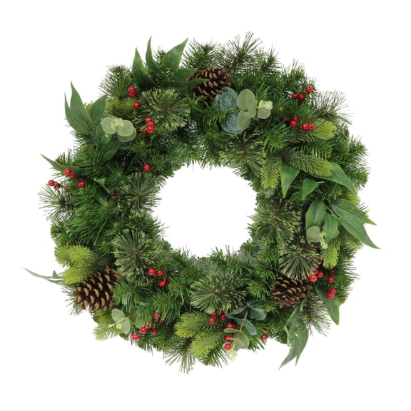 CC Christmas Decor Pine Cones and Berries Artificial Christmas Wreath - 24” - Unlit