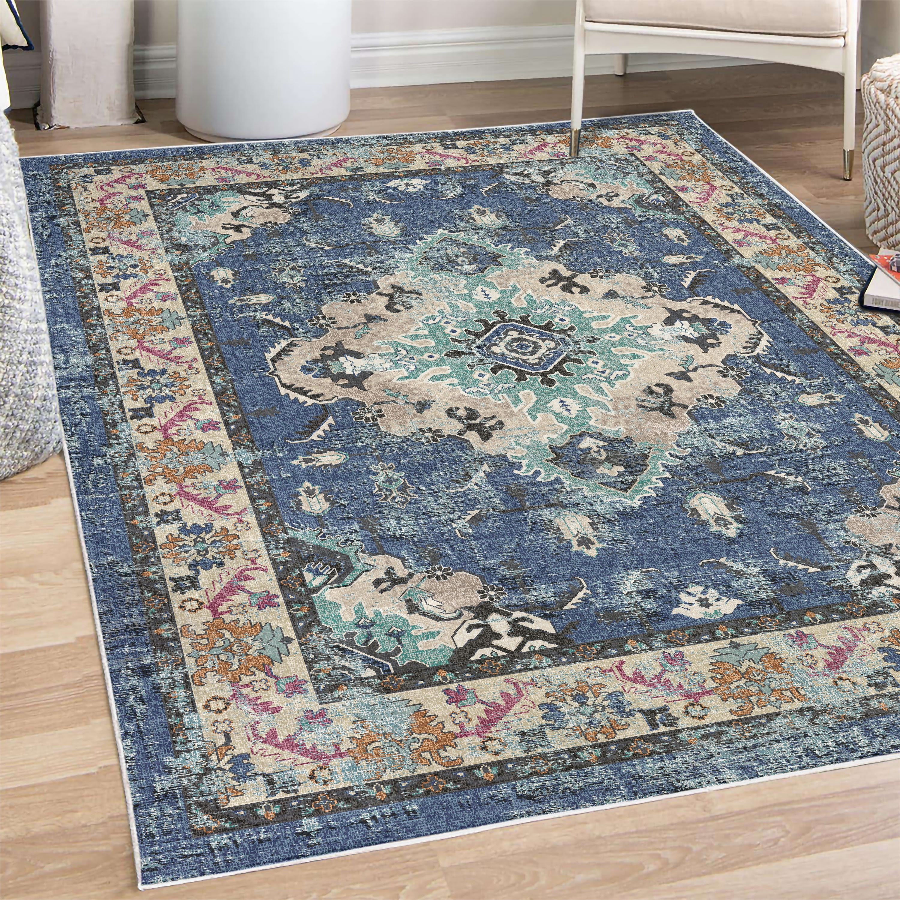 Nostalgic Rug Design Vintage Decorative Rug, Leafy Nostalgic Ornaments and Shapes Artwork ...